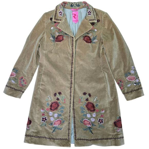 Vintage Radley Women Velvet Floral Embroidered Coat Size 12 Boho Cottage Hippie - Picture 1 of 11